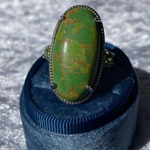 Karis Large Mojave Green Turquoise Peridot Silver Tone Ring Size 7